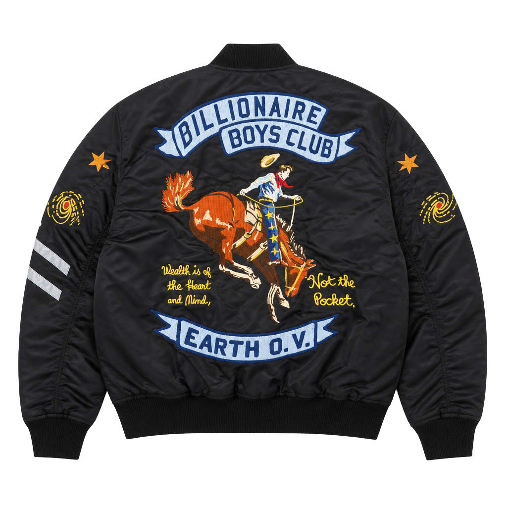 Billionaire Boys Club BBC Earth Divers Rodeo Cowboy Embroidered Bomber Jacket Black 1