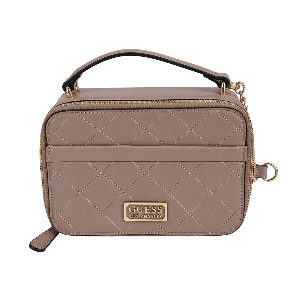 Guess Mirabelli Quilted Mini Double Zip Crossbody Bag Pink 1