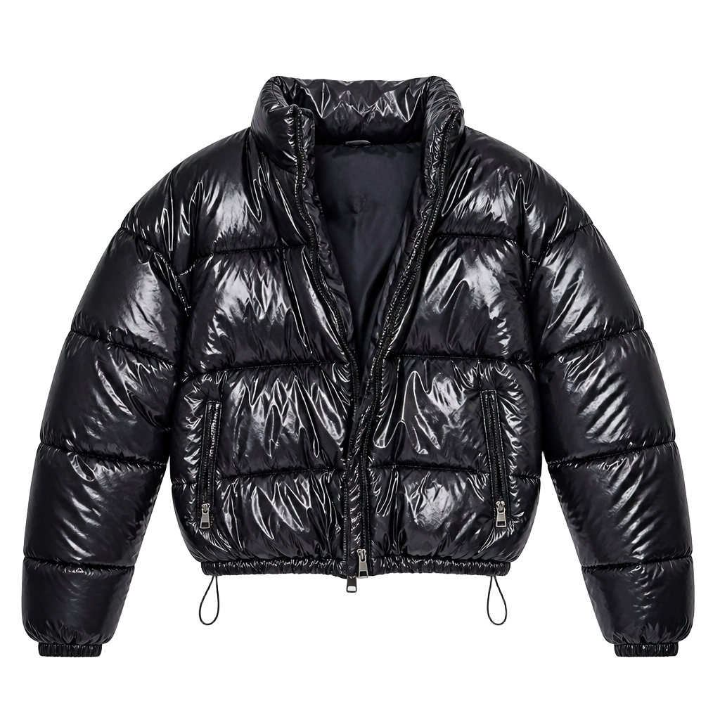 Love Streak Cold Weather Collection Black High Shine Cropped Puffer Jacket Size S 1