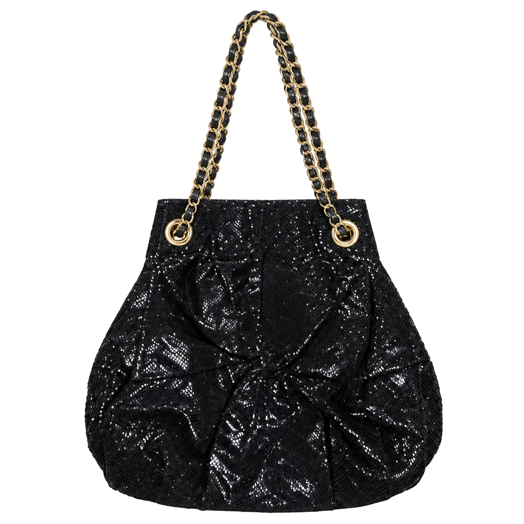 Rampage Black Patent Cannage Shoulder Bag with Gold Chain Strap 1