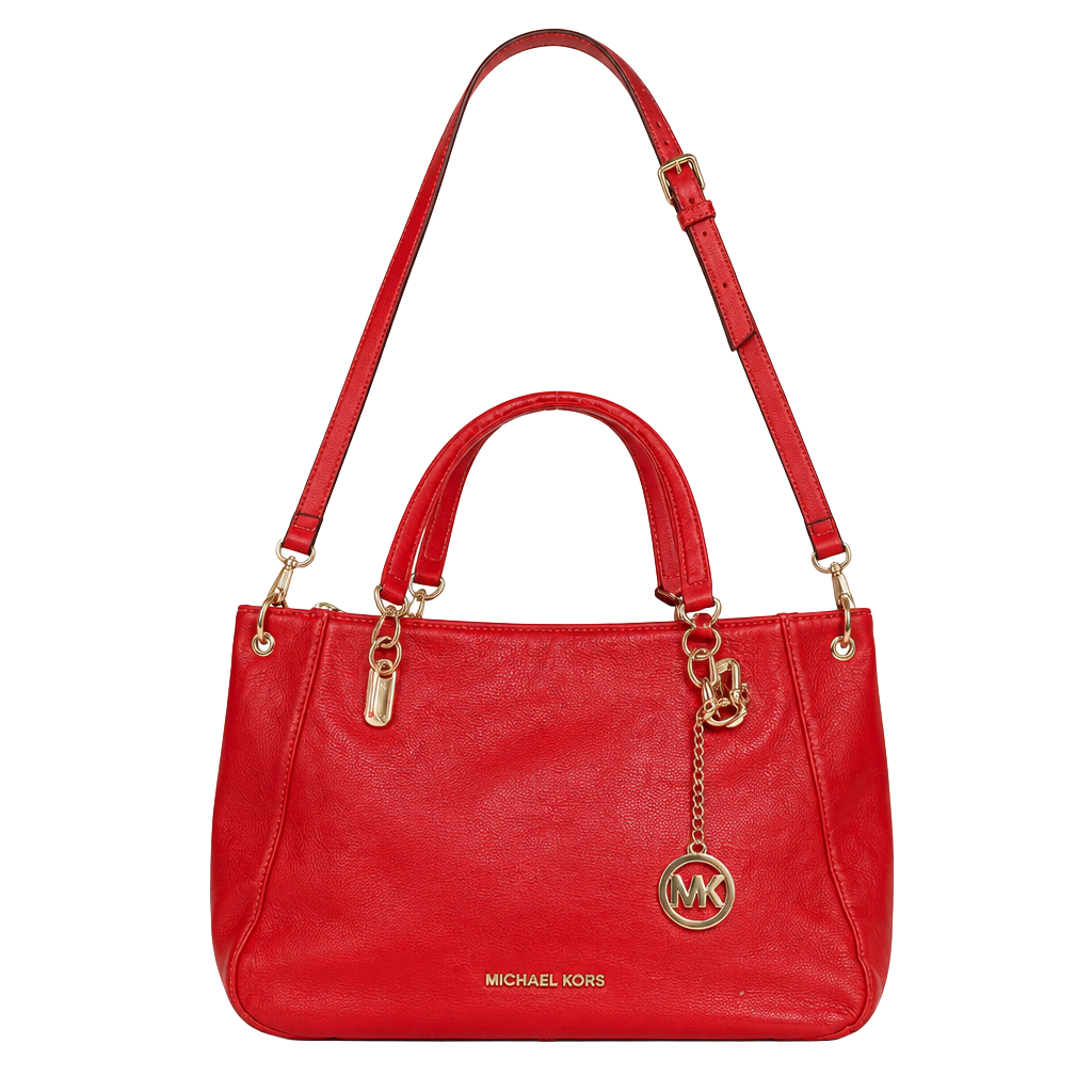 Michael Kors Red Leather Hobo Shoulder Tote Hand Bag Purse MK Logo Chain 1