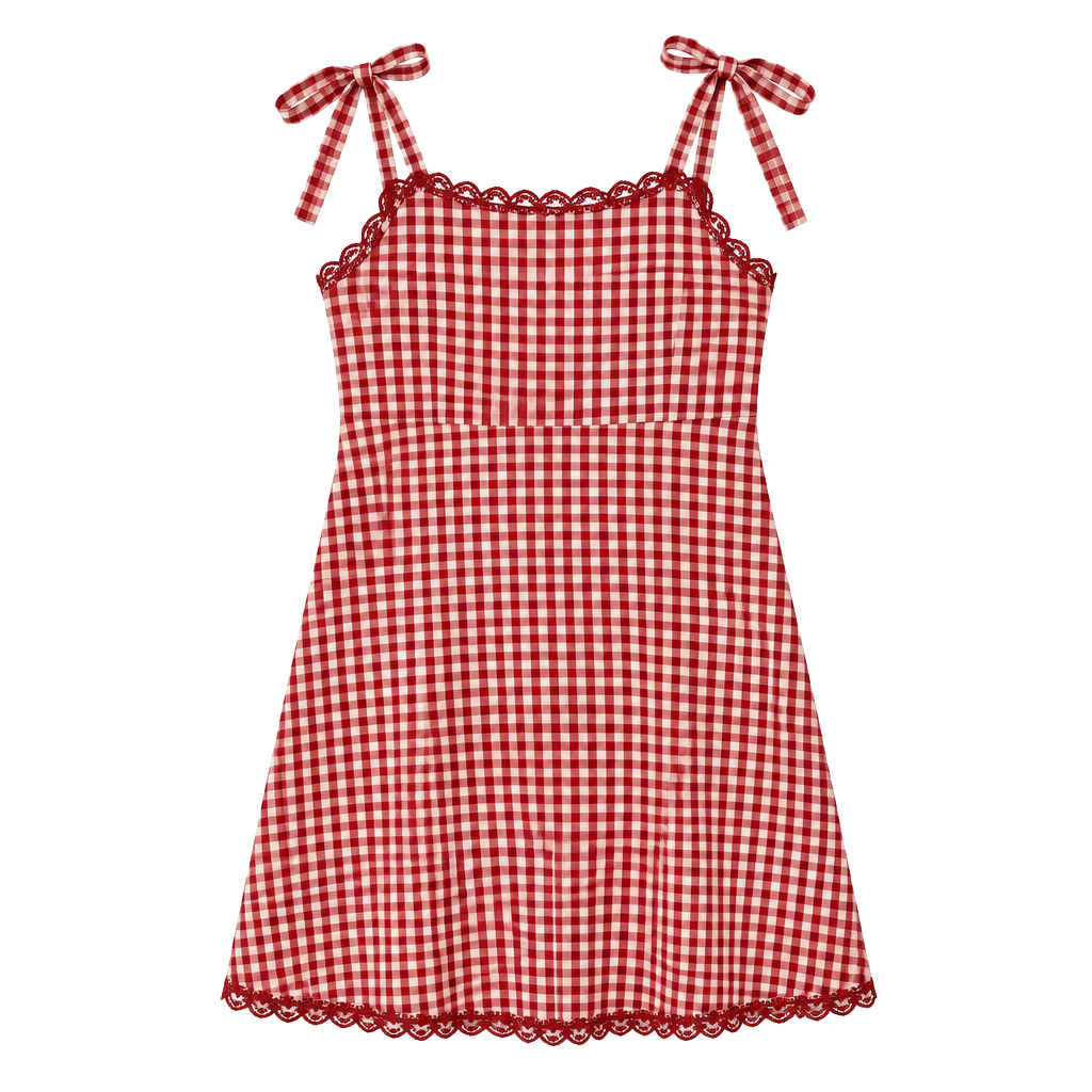 American Eagle Gingham Tie Shoulder Dress Size L Red White Mini 1