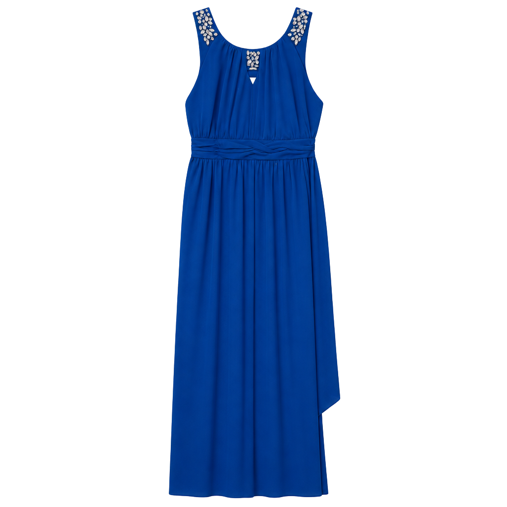Rare Editions Dress Size 16 Blue Chiffon Embellished High-Low 1