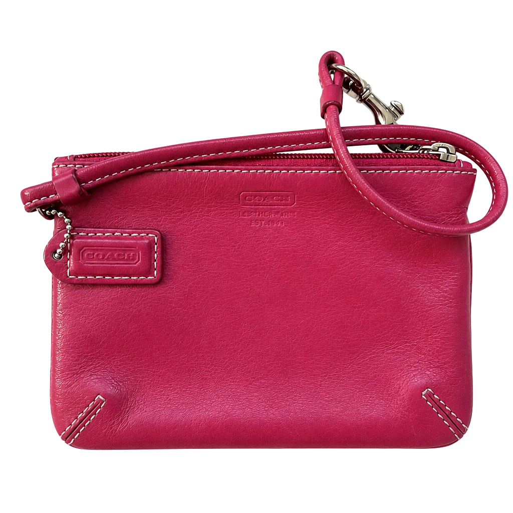 Coach Leather Corner Zip Wristlet Coin Wallet Magenta Pink Charm EUC 1