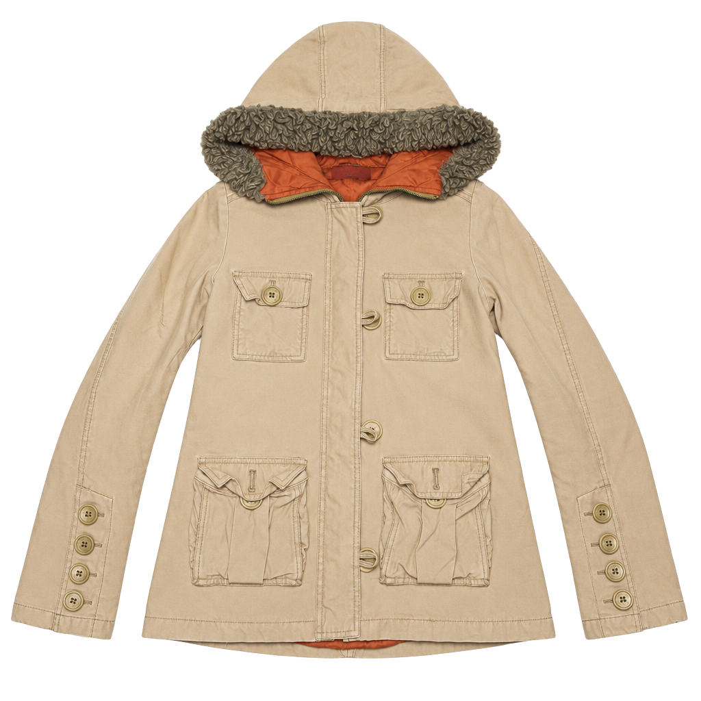 Hollister Women’s 2000’s Y2K Faux Fur Hooded Utility Parka Size Large 1