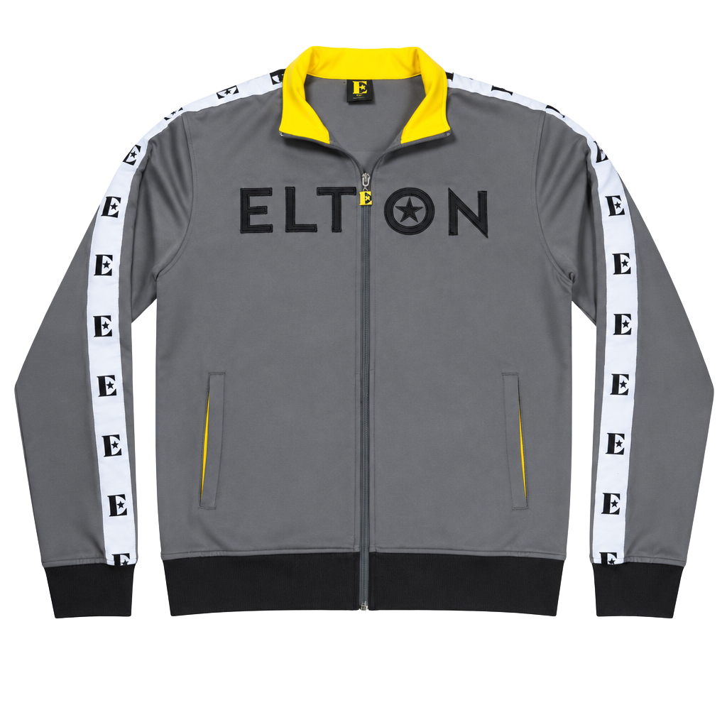 Elton Track Collectors Jacket Size M Gray Yellow Full Zip 1