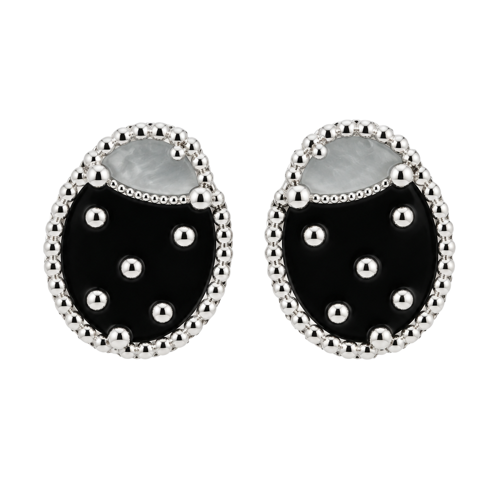 Pandora inspired Black and White Ladybug Stud Earrings 925 Silver from Dubai 1