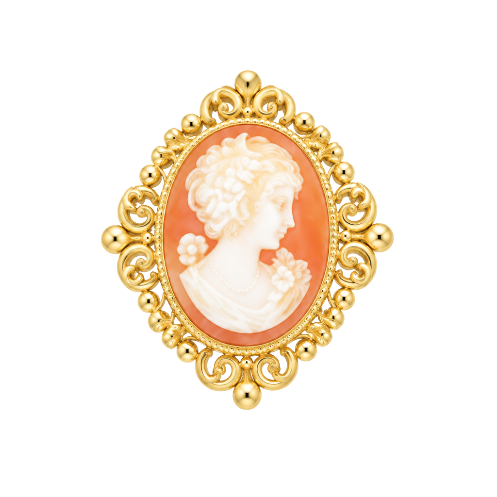 Vintage Gold Tone Filigree Cameo Brooch Pin 1