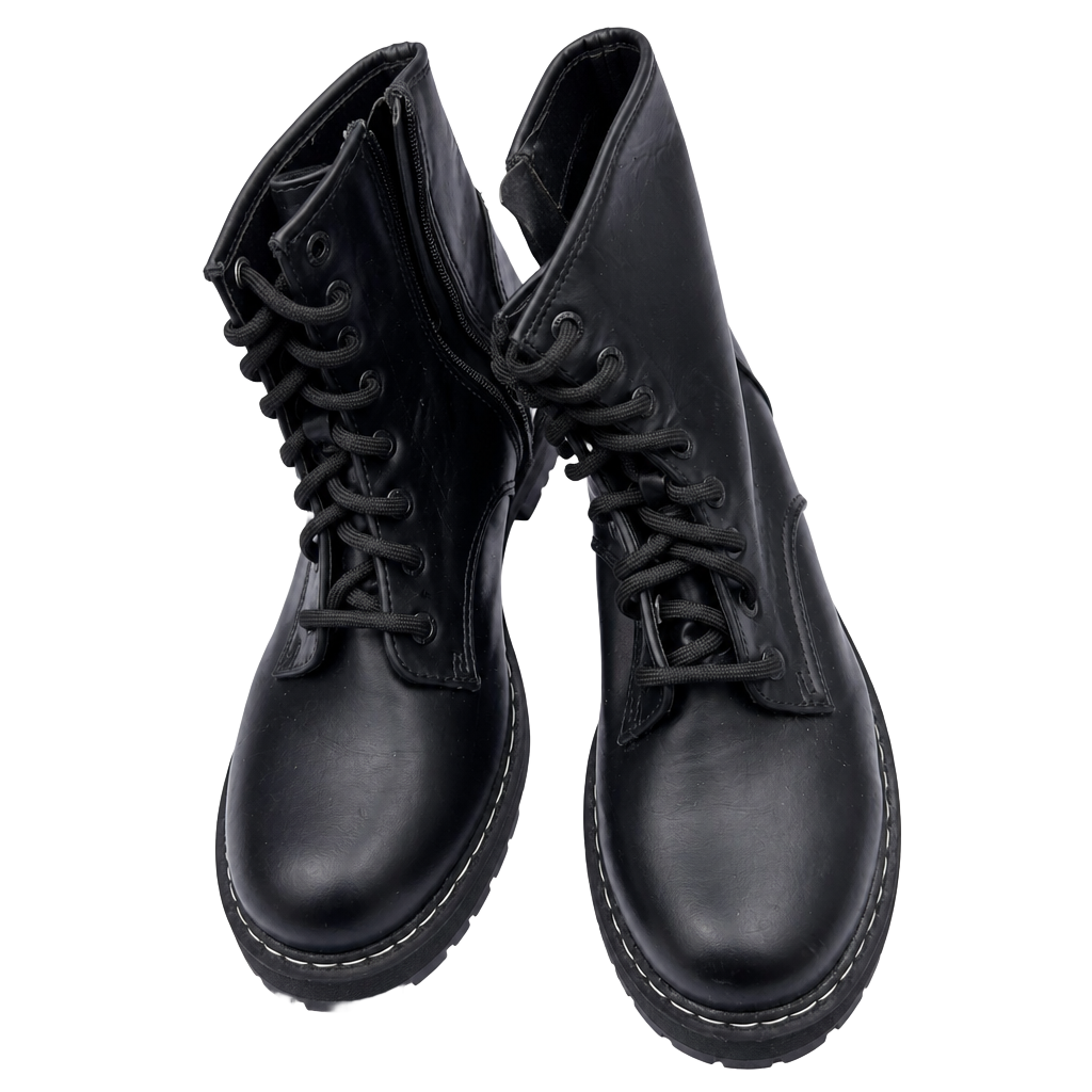 Madden NYC Women's Black Lace-Up Lug Sole Combat Boots with Side Zipper 1