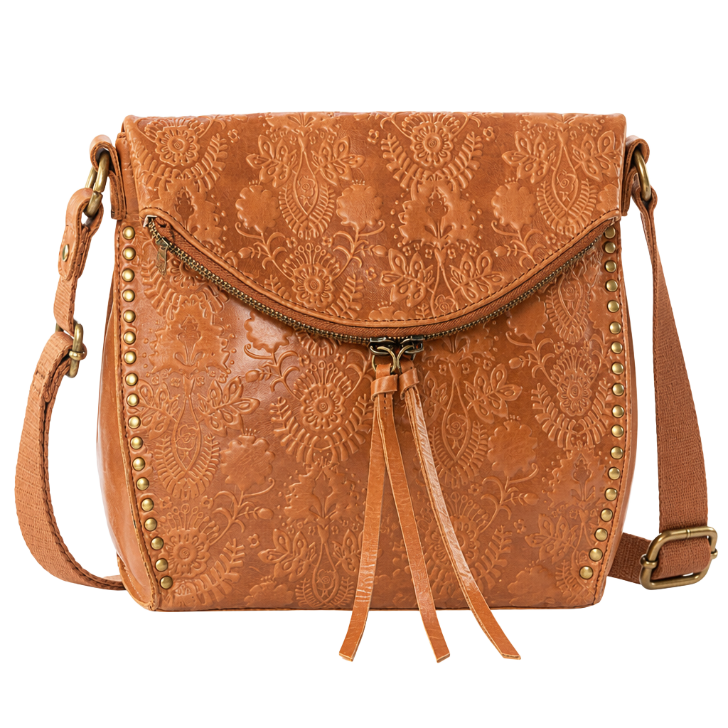 The Sak Silverlake Flap Crossbody Leather Tobacco Floral Embossed Bag 1
