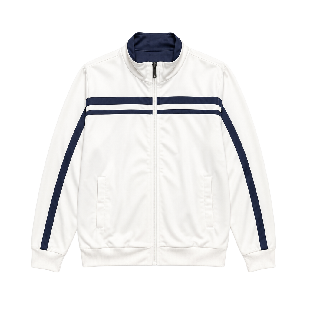 Carnoustie Tech Men's White Full Zip Track Jacket with Navy Stripes Size M 1