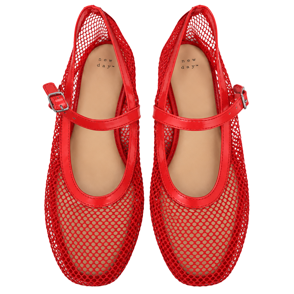 A New Day Mesh Mary Jane Flats Size 9.5 Red 1