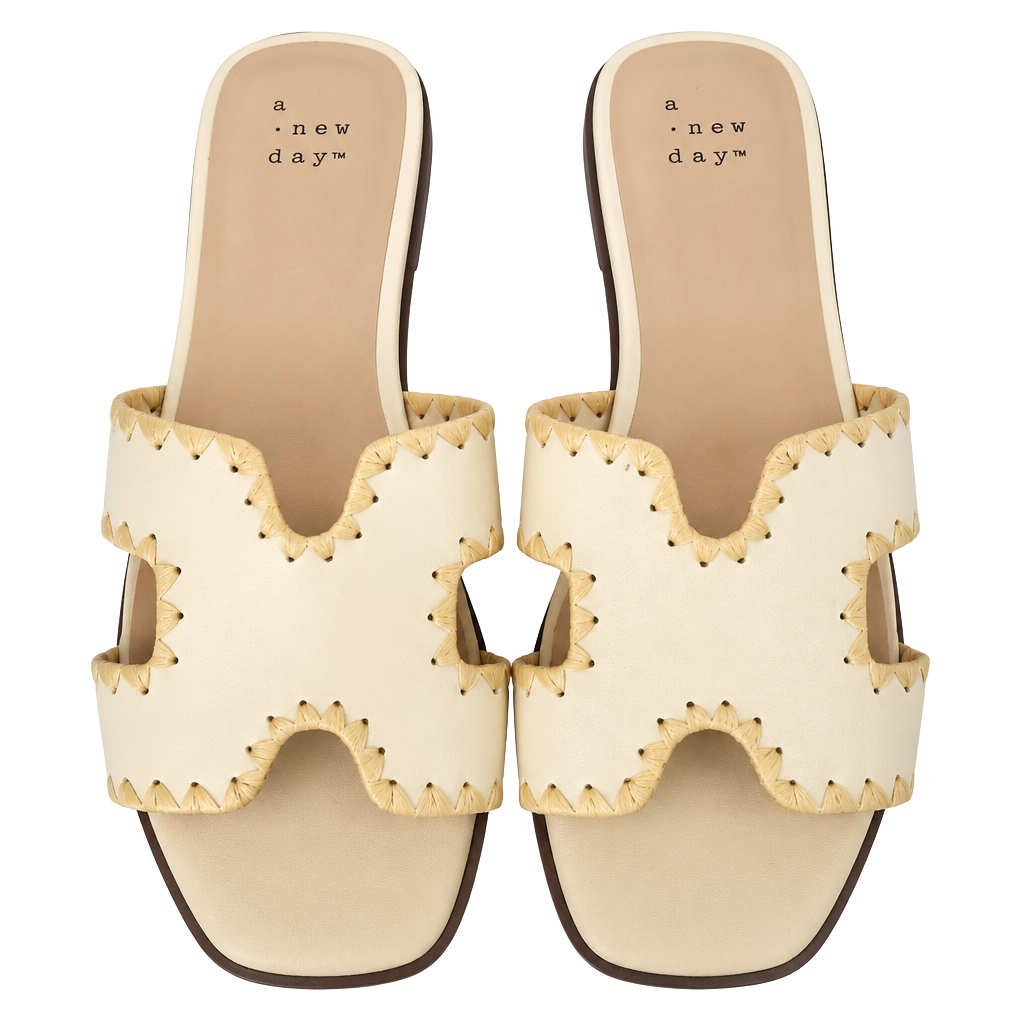 A New Day Slide Sandals Size 6 Cream White Scalloped Raffia Trim 1