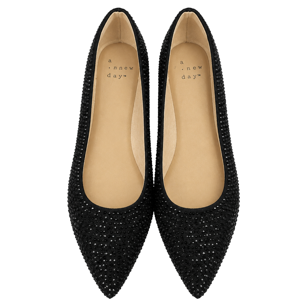 A New Day Pointed Toe Ballet Flat Size 8.5 Black Rhinestone Embellished 1