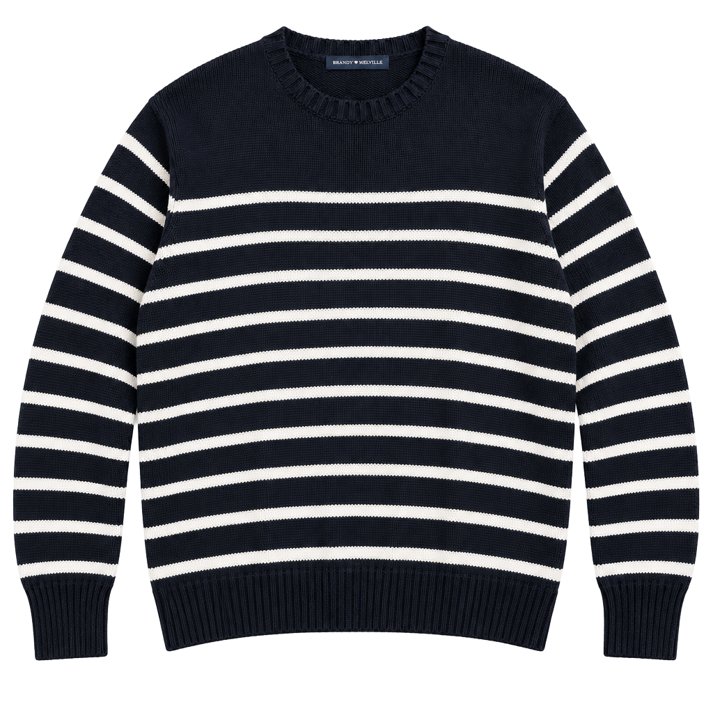 Brandy Melville Navy Cream Striped Oversized Knit Sweater Coastal Preppy 1