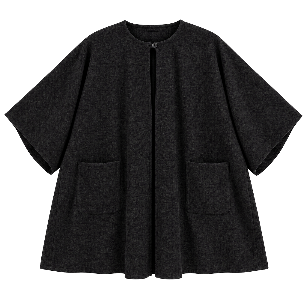 Vintage Jean Louis Scherrer Black Oversized Cocoon Cape Coat Made in France 1