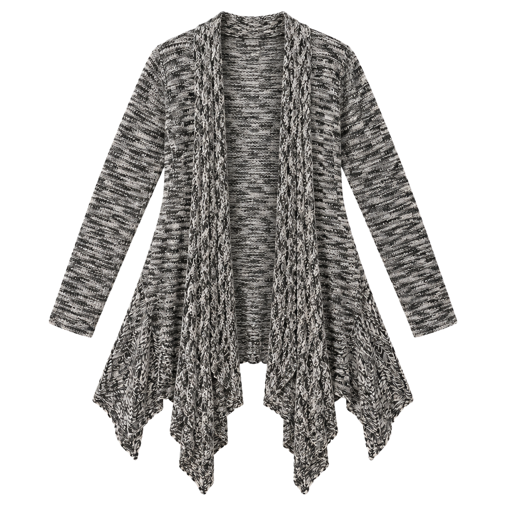 Silomi Marled Open Knit Waterfall Cardigan Boho Drape Sweater L 1