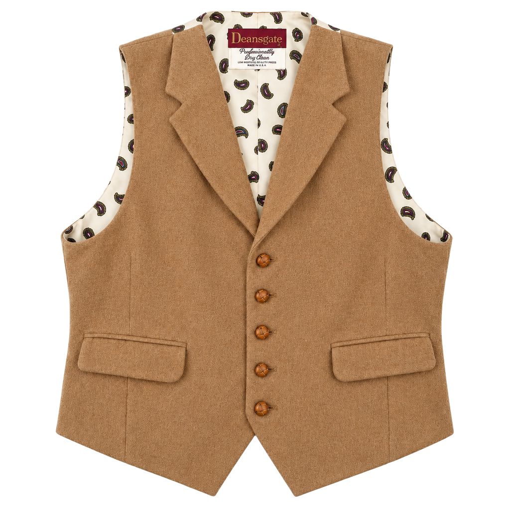Vintage Deansgate Camel Wool Blend Paisley Lined Vest Made USA Unisex 1