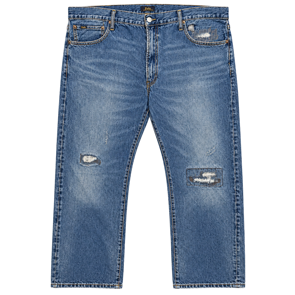 Polo Ralph Lauren Varick 42x30 Distressed Patchwork Slim Straight Jeans 1