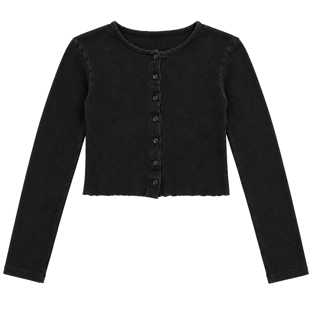Brandy Melville Black Cropped Button Front Cardigan Long Sleeve S/M 1