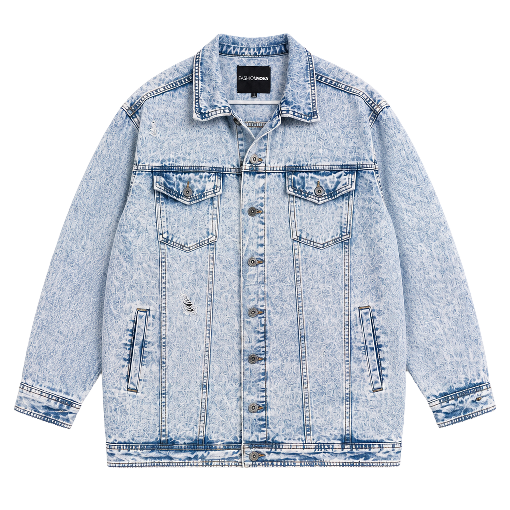 Fashion Nova Acid Wash Denim Jacket Size L Distressed Oversized 1