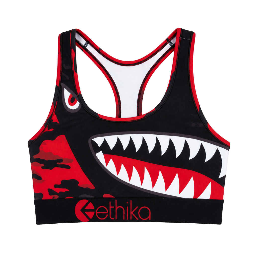 Ethika Bomber Sports Bra Red Black Camo Shark Teeth 1