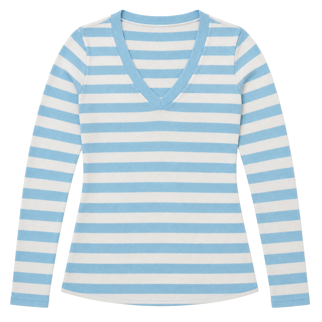 Tommy Bahama Blue and White Striped V-Neck Long Sleeve Sweater 1