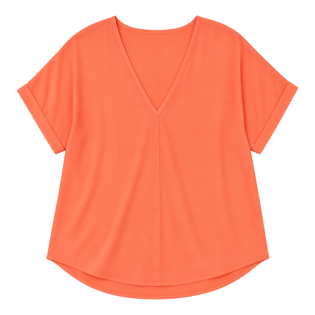 Charlotte Russe V-Neck Placket Short Sleeve Top in Coral Orange Size L 1