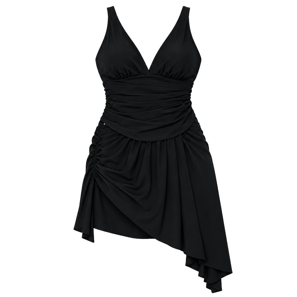 MagicSuit Swim Dress Size 10 Black V-Neck Asymmetrical Hem Tummy Control 1