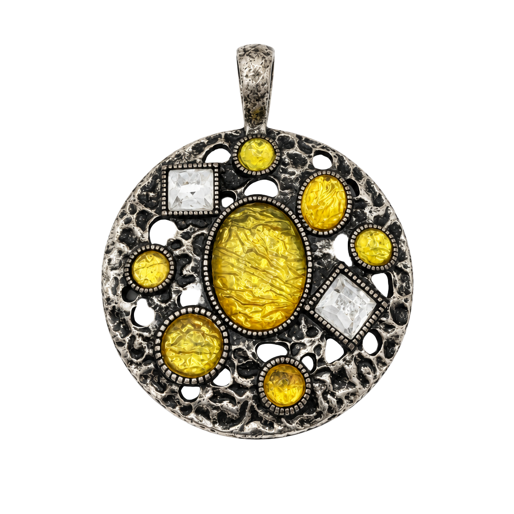 Lia Sophia Round Pendant Yellow Rhinestone Silver Tone 1