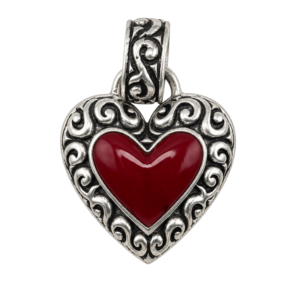 Vintage Sterling Silver Red Heart Pendant 925 1