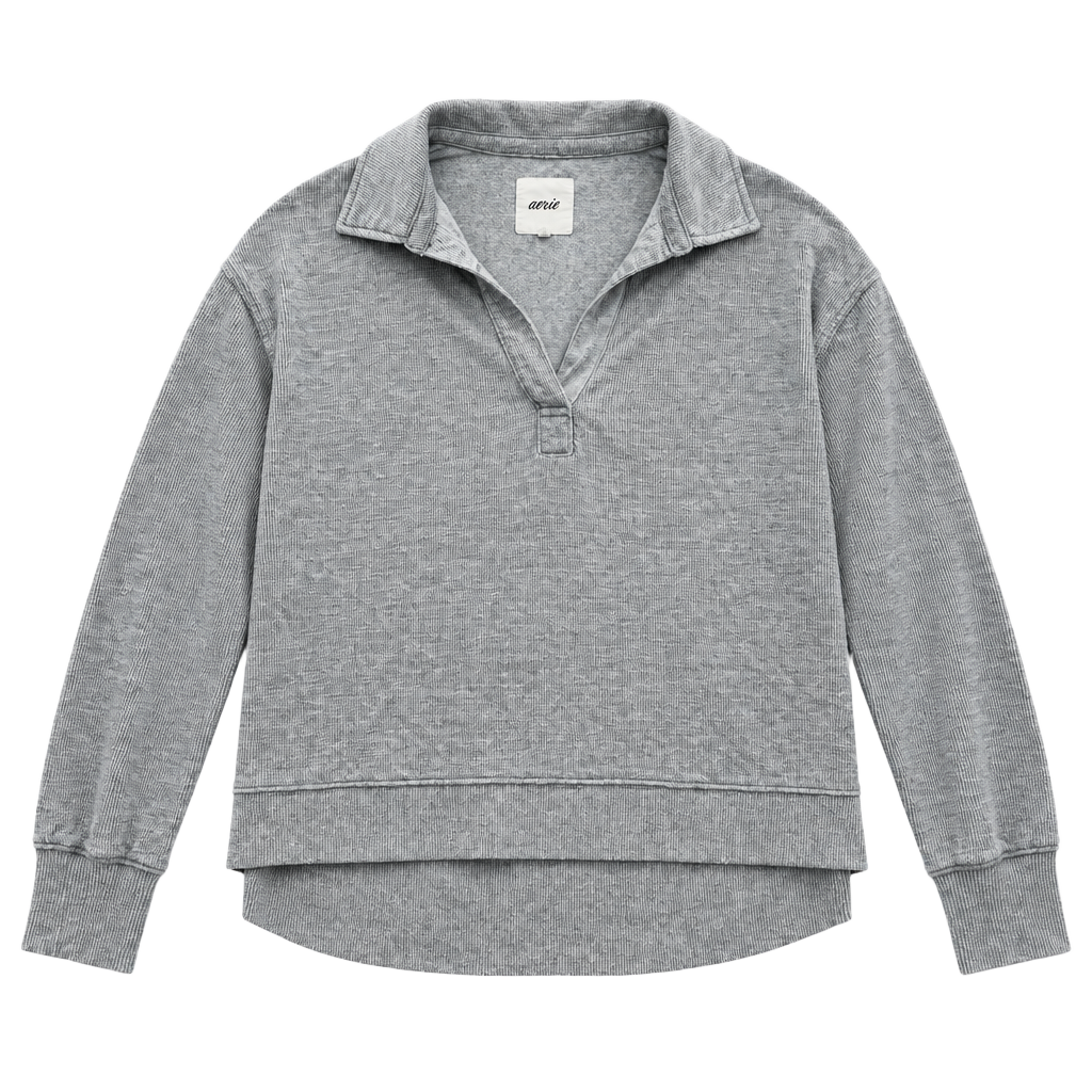 Aerie Gray Collared Long Sleeve Sweatshirt XS 1