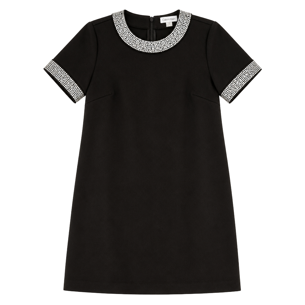 Calvin Klein Crystal Embellished Neck and Cuff A-Line Mini Dress - Size: 2 1