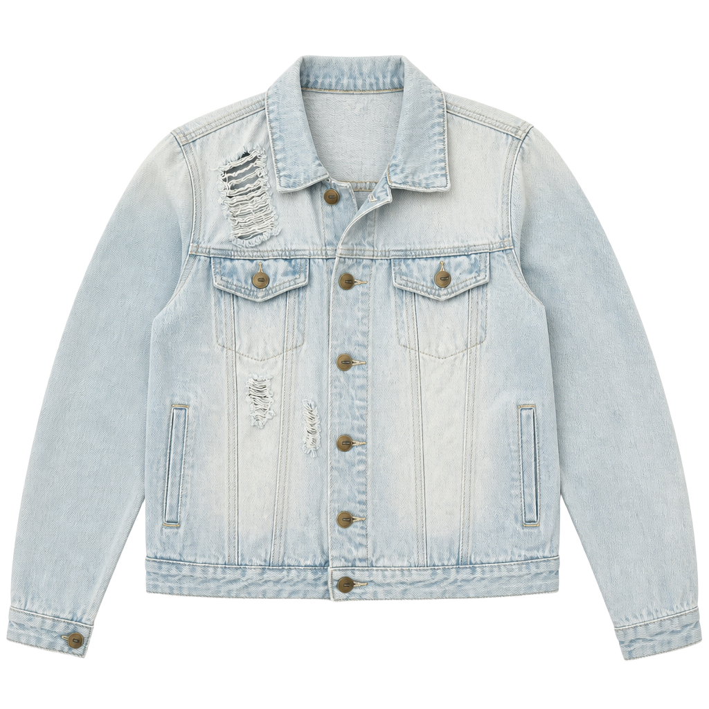 Mono B Distressed Light Wash Denim Jacket 1