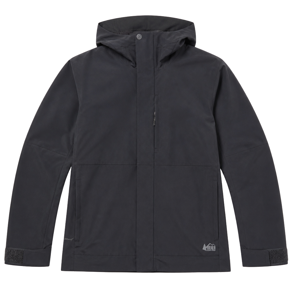 REI Co-op Rain Jacket Size Large Black Waterproof Hooded 1