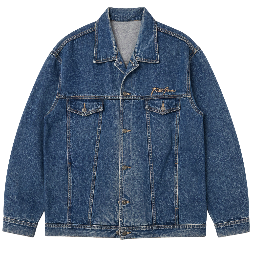 Phat Farm Logo Urban Hip Hop 90's Denim Blue Jean Jacket Mens Size 2XL 1