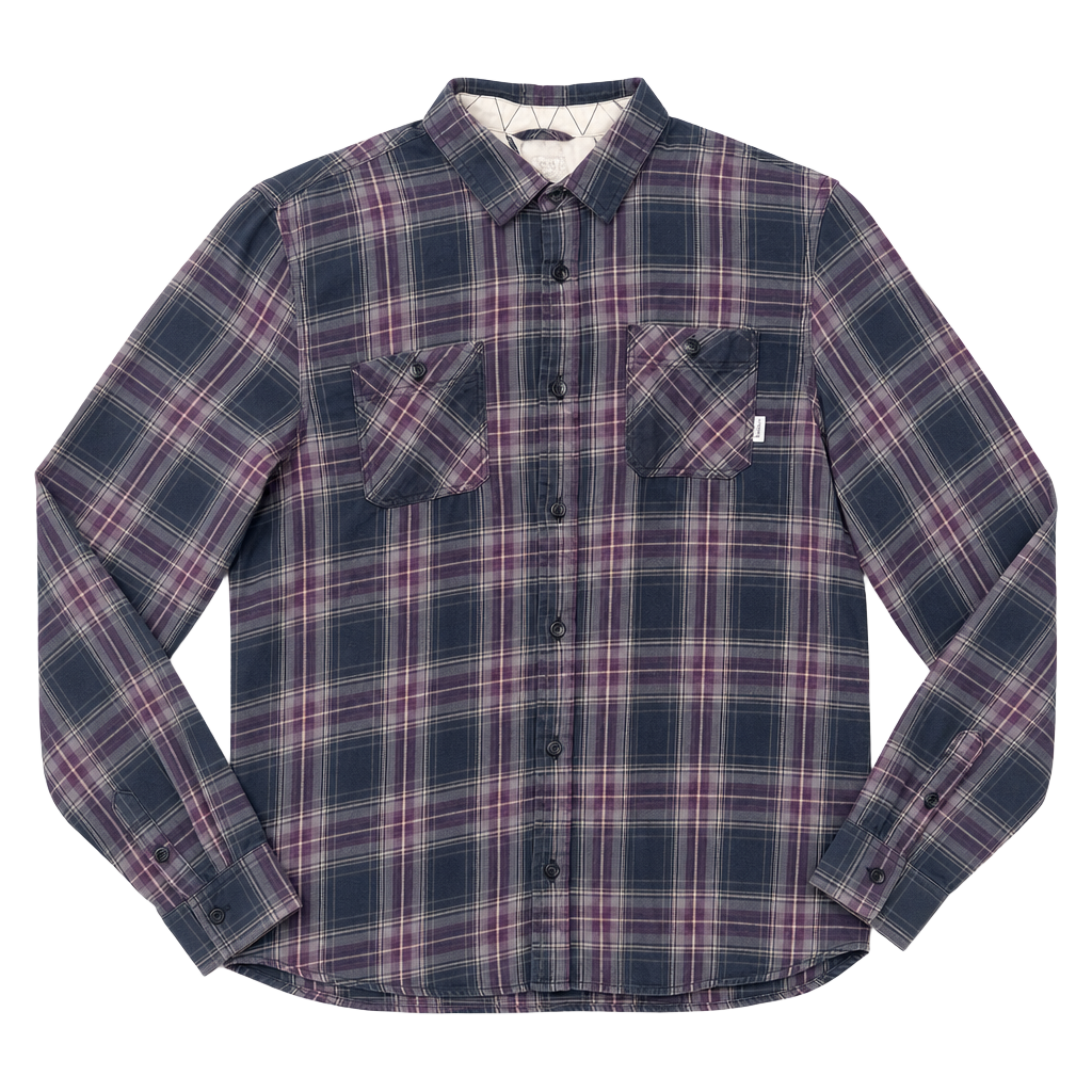 Vans Off The Wall Purple and Grey Plaid Flannel Long Sleeve Shirt 1