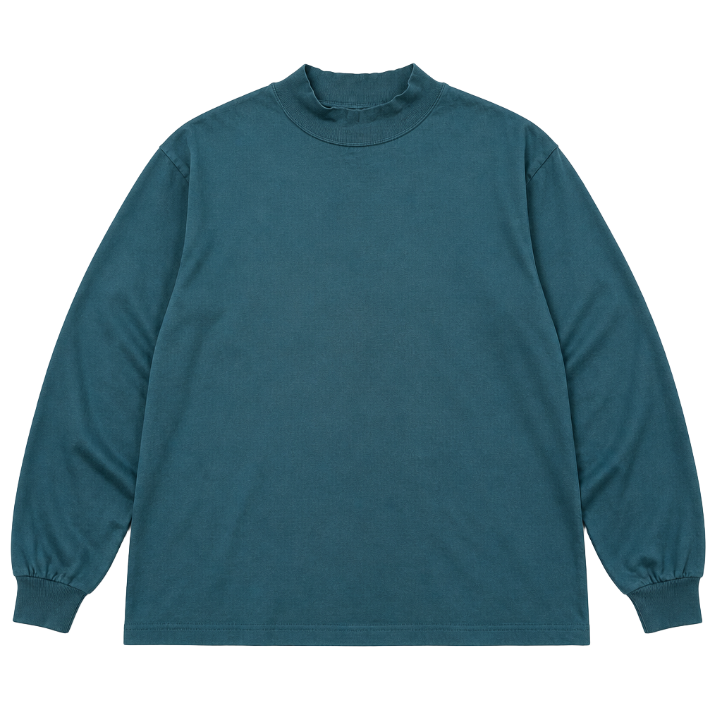 L.L.Bean Men's Mock Neck Long Sleeve T-Shirt Dark Green Cotton 1