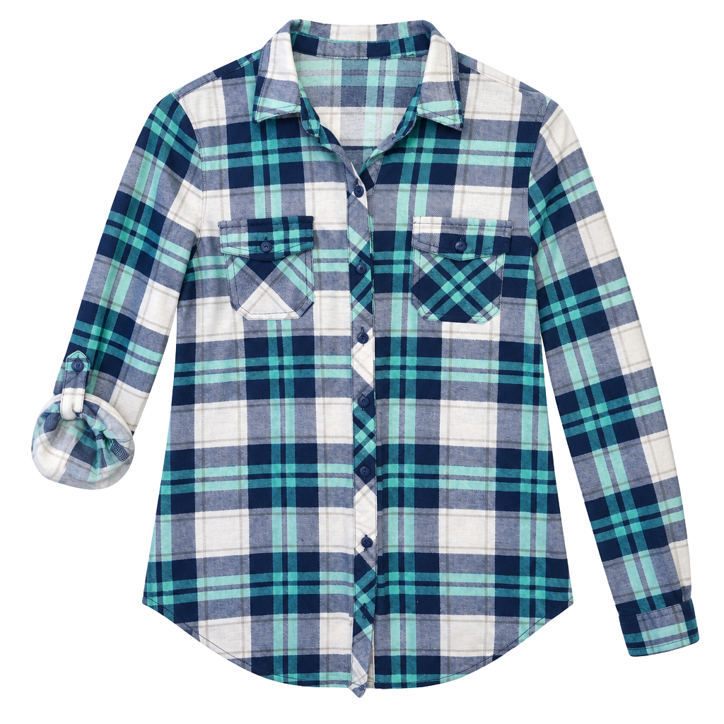 Passpirt Plaid Button Up Shirt Size S Blue Teal White women's 1