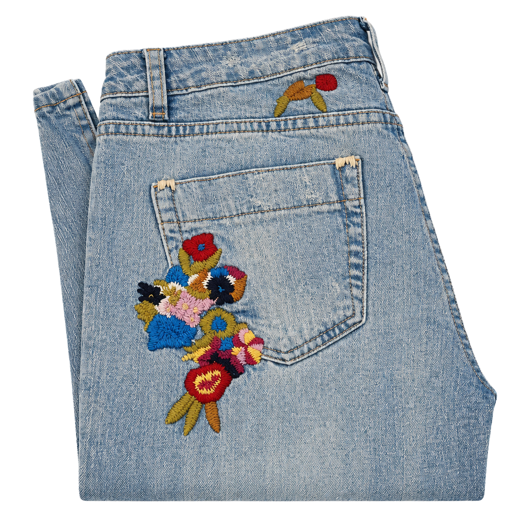 Vertigo Festival Boho Flare Leg Embroidered Floral Light Blue Jeans Y2K Size 6 1
