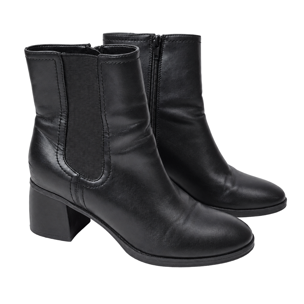Nine West Ankle Boots Size 8M Black Block Heel Zip Up Shoes 1