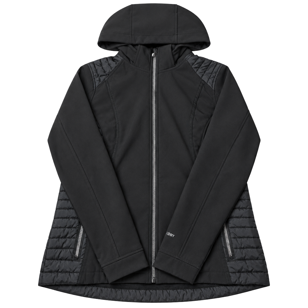 Free Country Quilted Softshell Hooded Jacket Size M Black Fleece Lined 1