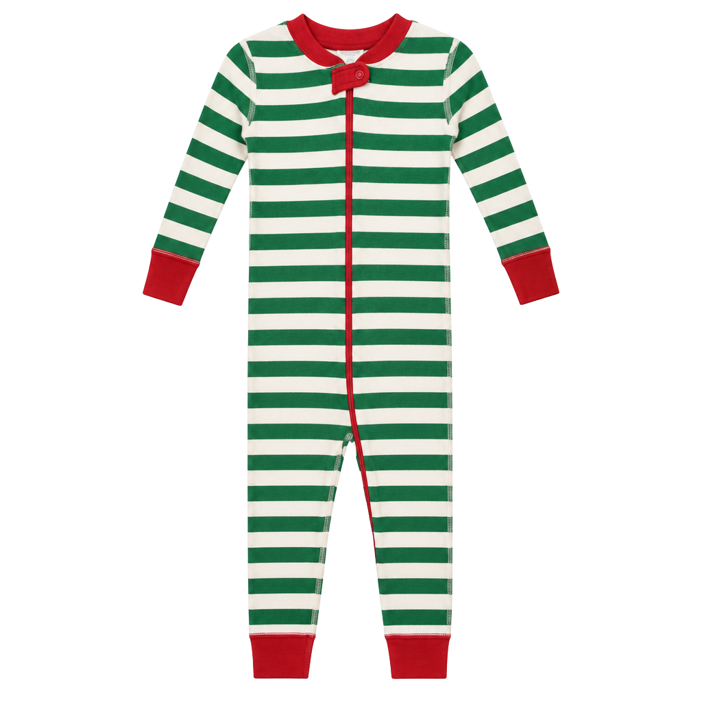 Hanna Andersson Holiday Stripe Zip Pajama Size 90 US 3 NWOT 1