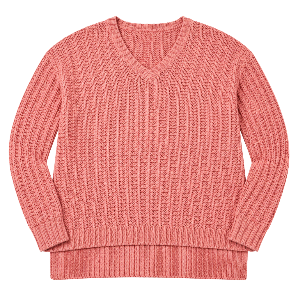 Lucky Brand V-Neck Sweater Size L Coral Pink Ribbed Knit 1