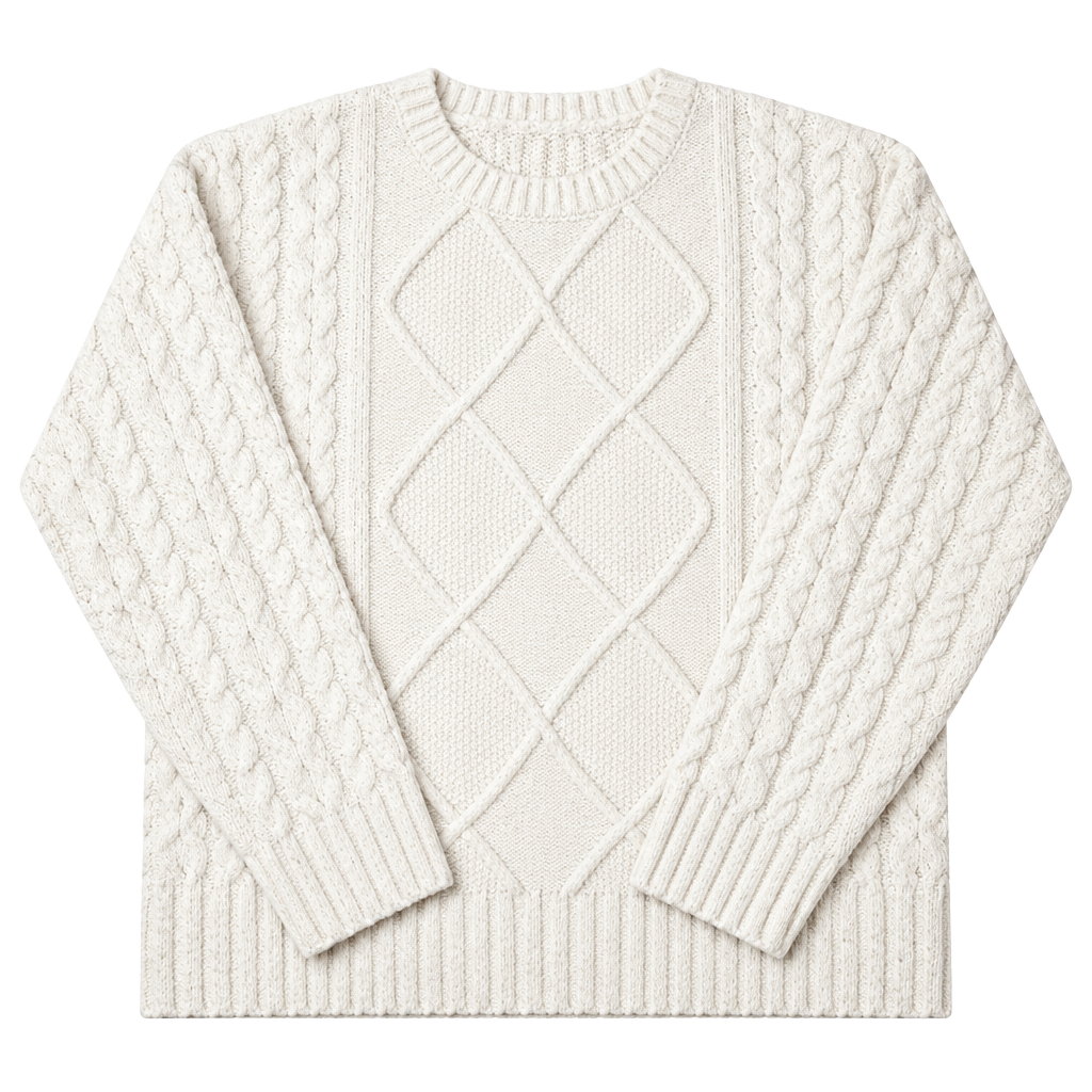 Lucky Brand Cable Knit Sweater Size L Ivory Cream Wool Blend Crewneck 1
