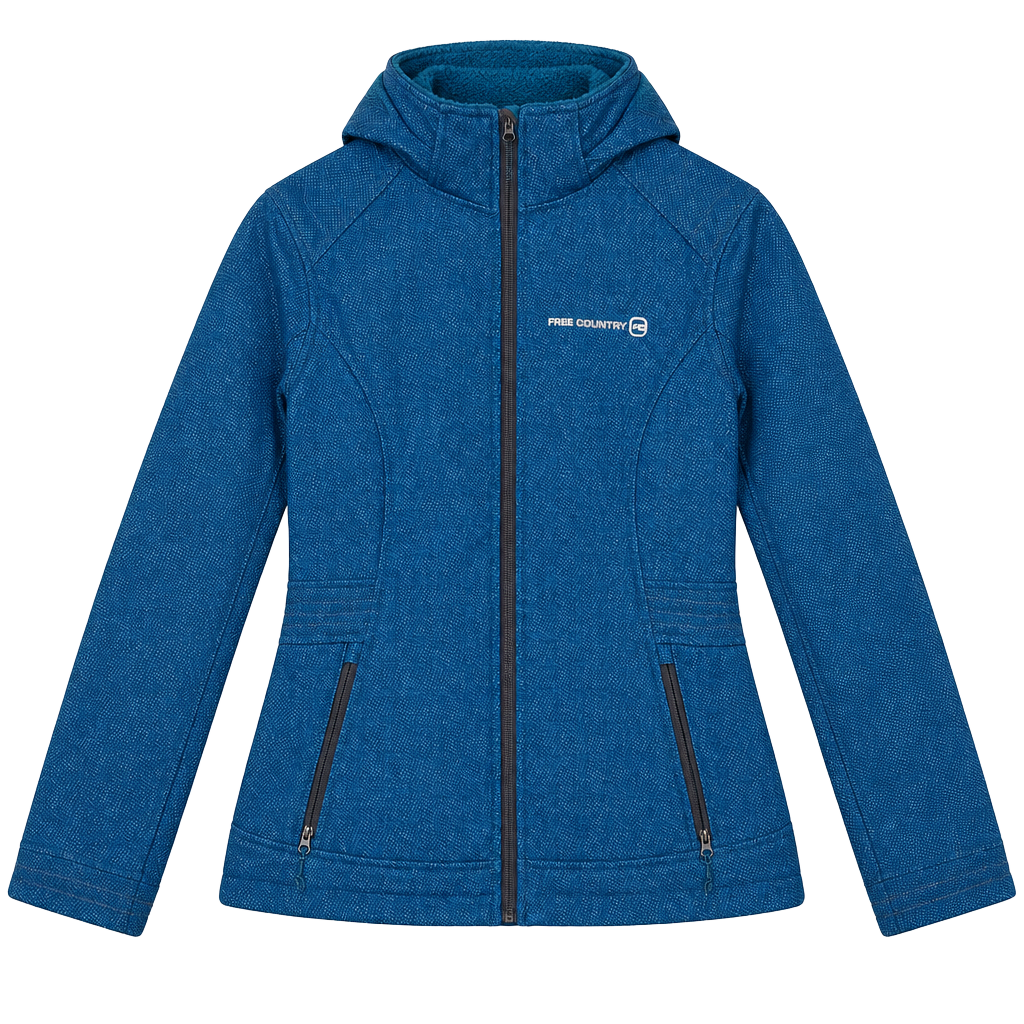 Free Country Softshell Jacket Size Medium Blue Faux Fur Lined Hooded 1