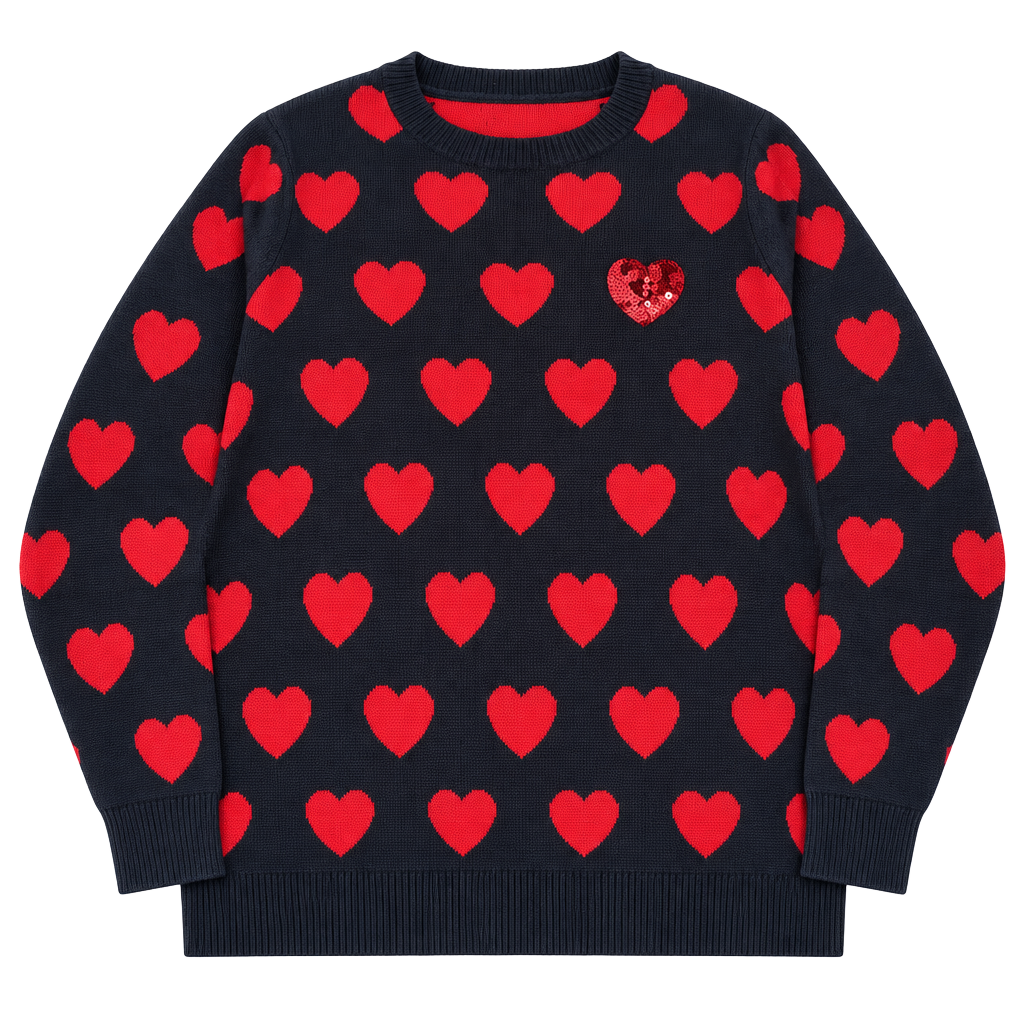 Charter Club Heart Pattern Sweater Size PL Black Red Sequin Accents 1