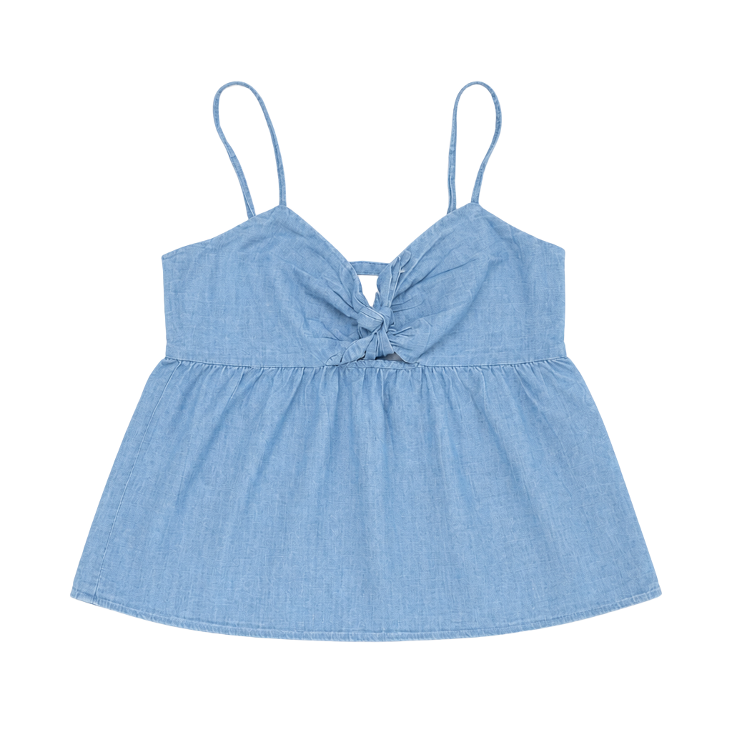 MADEWELL Chambray Tank Top 100% Cotton Tie-Front Keyhole Cami Bow Blouse Denim 1