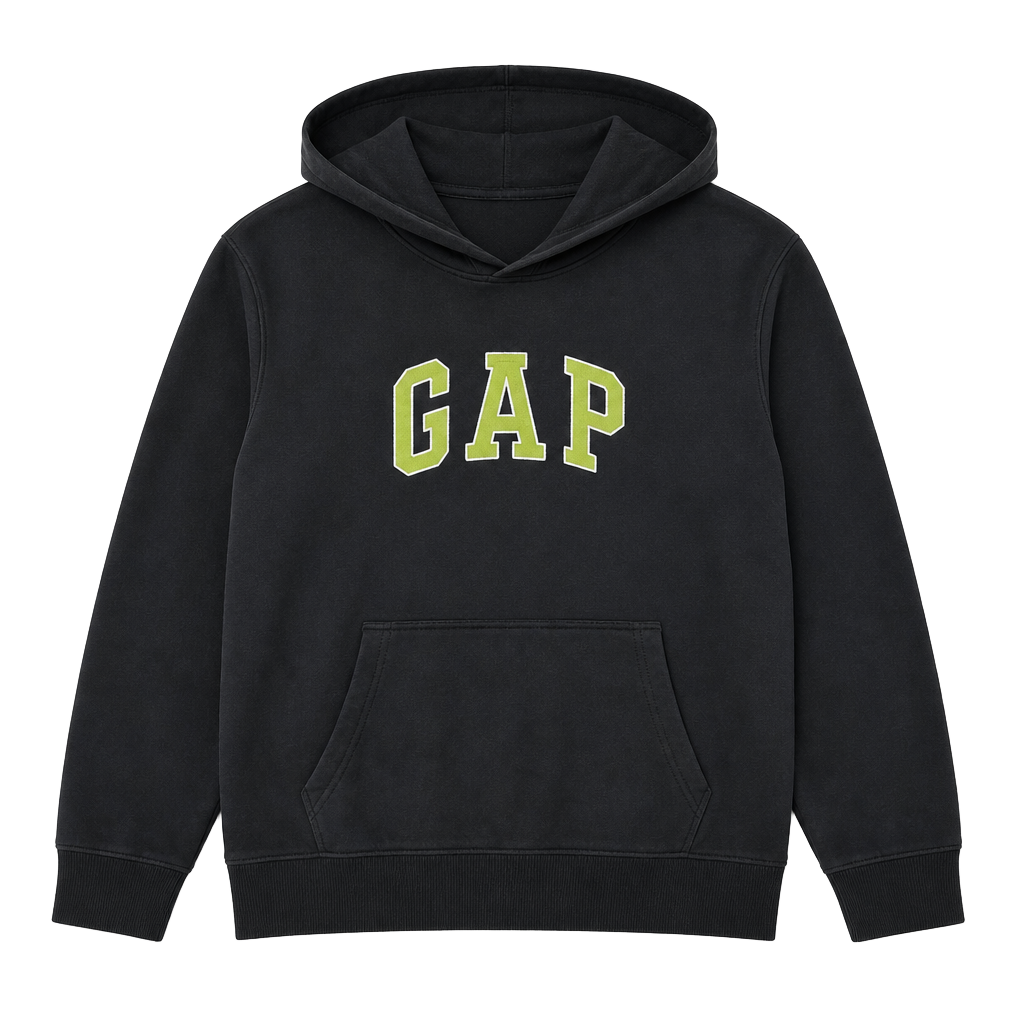 Gap Logo Hoodie Sweatshirt Gray Yellow Spellout Pullover Fleece Pocket XXL 1