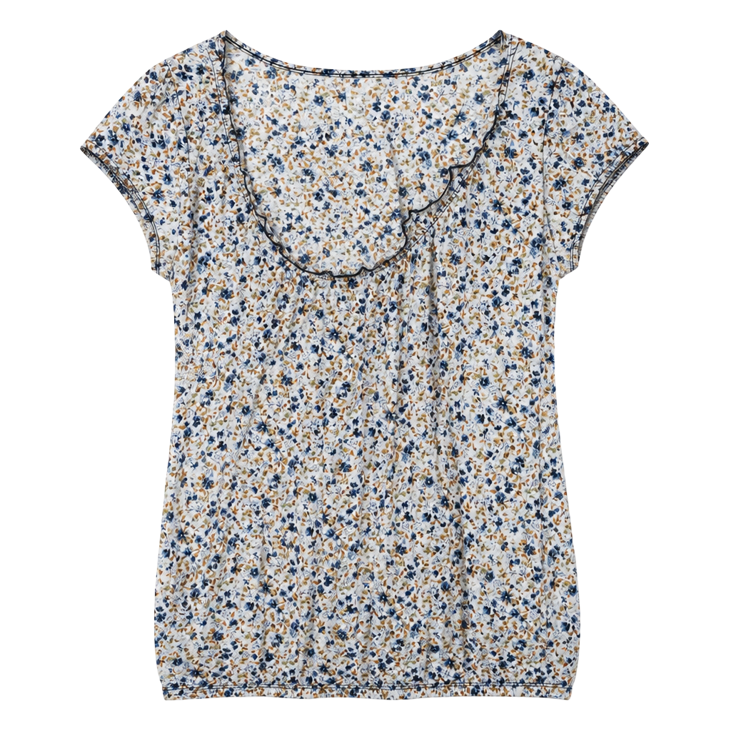 Belle du Jour Floral Cap Sleeve Lettuce Edge Bubble Hem Top Size Small 1